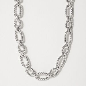 David Yurman 925 Silver Cushion Link Long Necklace with Blue Sapphires